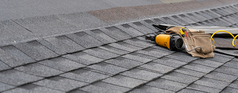 Shingles being installed on a roof.