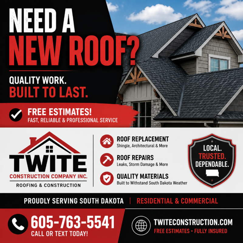 Call 605-763-5541 for a new roof popup.